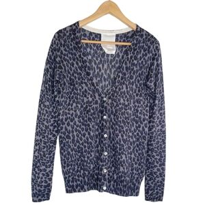 Crumpet 100% Cashmere Button Down Front Leopard Print Cardigan